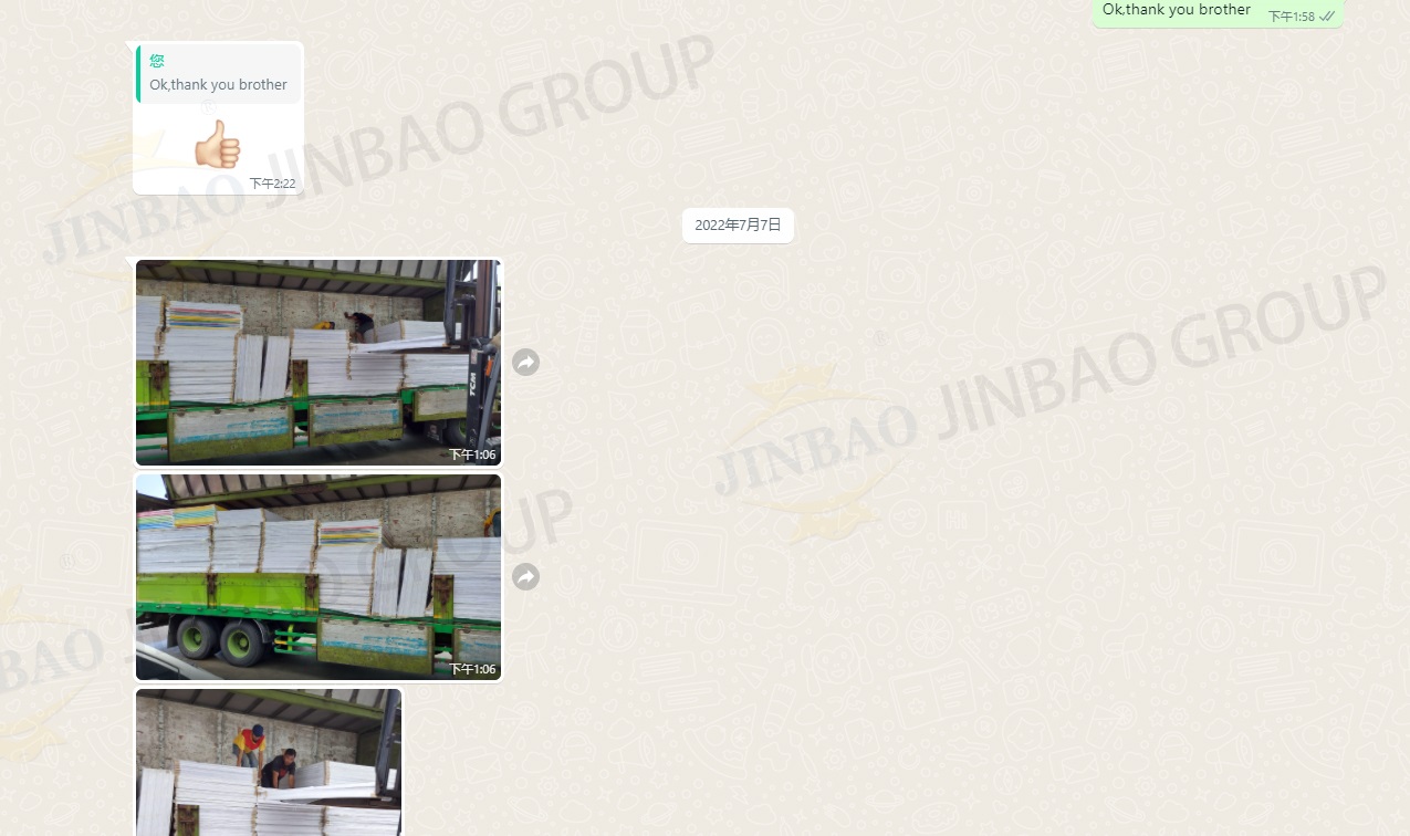 يتم تسليم ألواح الرغوة Jinbao PVC للعملاء في الوقت المحدد